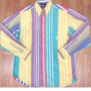 VTG NAUTICA REGULAR FIT 100% COTTON SHIRT STRIPED MULTI-COLOR MEDIUM, M
